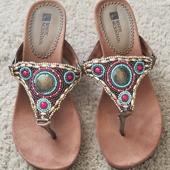 white mountain beaded sandals